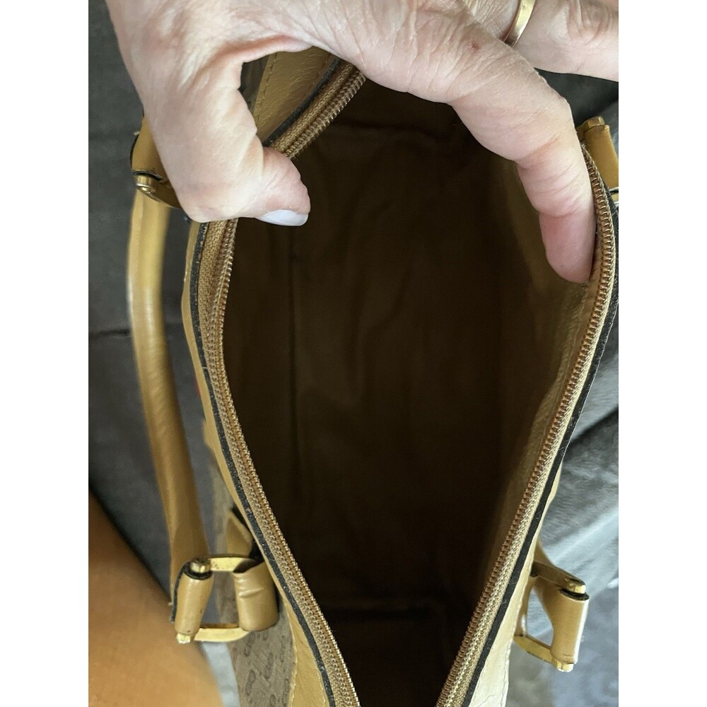 GUCCI Micro GG Sherry Line  Shoulder Bag Brown PVC & Leather Vintage Rare Tan - Picture 4 of 15